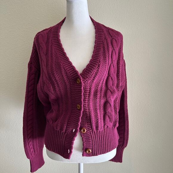 Sundance Catalog Henrietta Cardigan Button Down SZS Cranberry Chunky Sweater - Picture 1 of 10